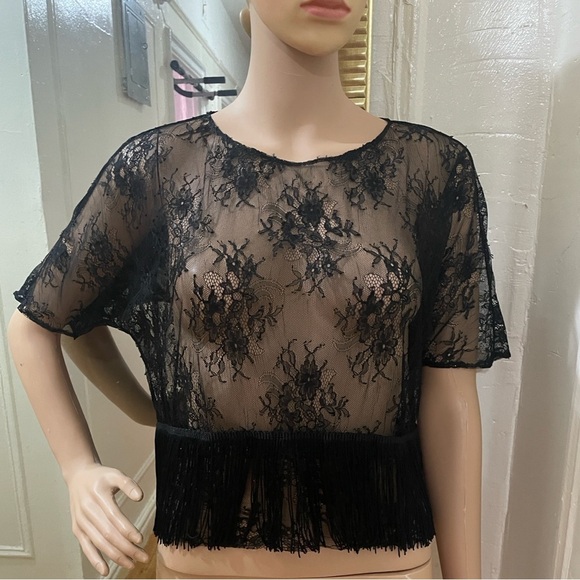 Maje Black Floral Lace Fringe Blouse - Picture 1 of 9